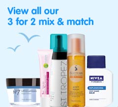 View all products included in the three for two mix and match on selected skin and body care